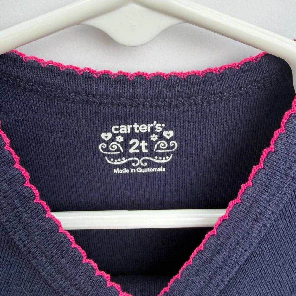 Carter's Girls 2T Navy Blue Daddy's Girl Long Sleeve Graphic‎ T-Shirt Pink Trim